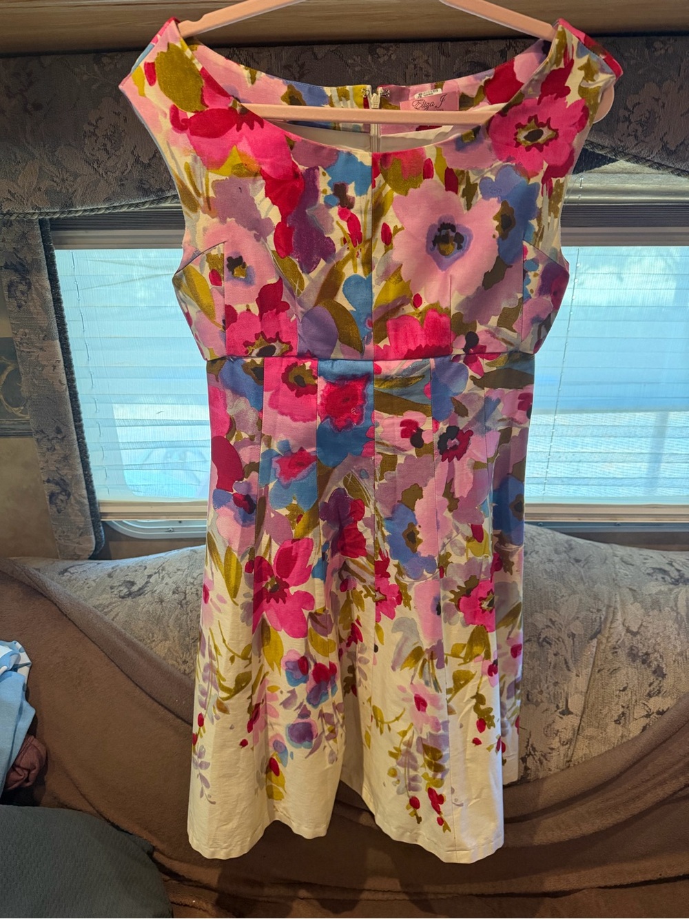 Eliza J Pink Multicolor Floral Fit-and-Flare Midi Dress